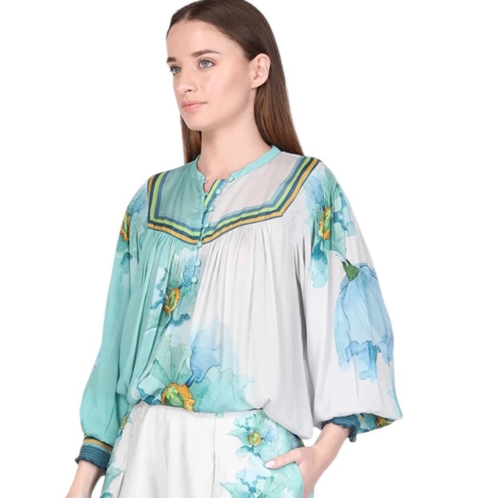 NWT Blank London Findel Floral Chiffon Blouse Semi Sheer XS S $177
